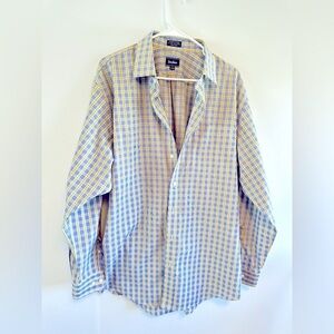 Neiman-Marcus Wrinkle Free‎ 80s 2-Ply Yellow Herringbone Dress Shirt 17-34/35